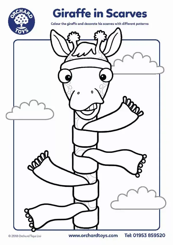 Giraffe in Scarves Colouring Sheet