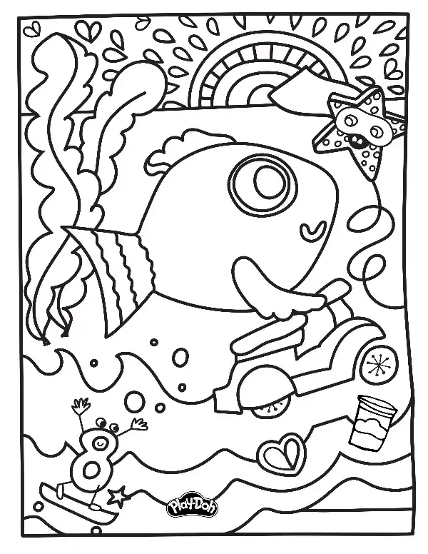 Scooter Fish Colouring Sheet